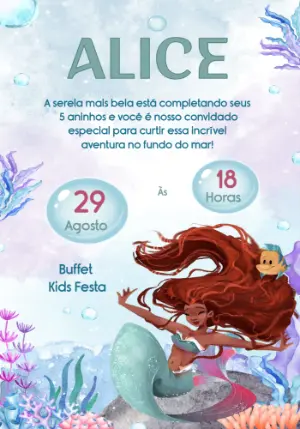 Convite Aniversário Pequena Sereia Editável Online