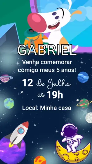 Convite Animado Aniversário Astronauta para Editar Online