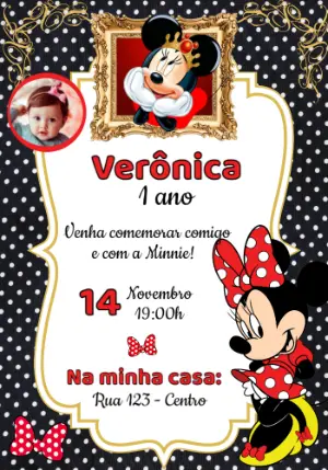 Convite Aniversário Minnie Vermelha com Foto para Editar Online