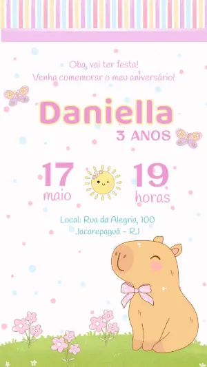 Convite Aniversário Capivara Fofa para Editar Online