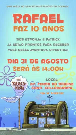 Convite de Aniversário Bob Esponja no Siri Cascudo para Editar