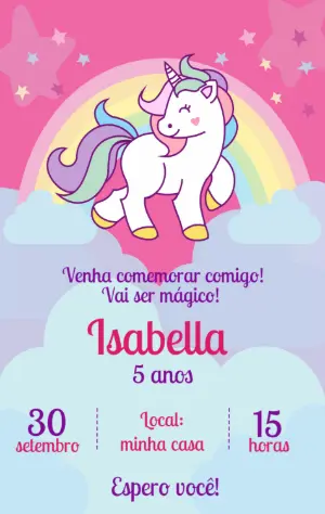 Convite de Aniversário Unicórnio Mágico para Editar Online