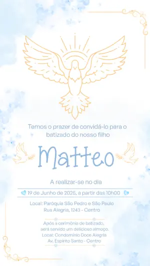 Convite Batizado Menino Espírito Santo para Editar Online