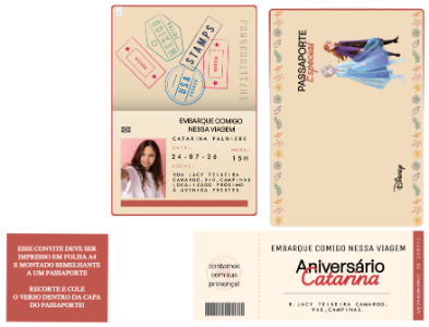 Convite de Aniversário Frozen Passaporte Editável com Foto
