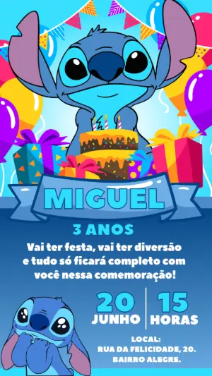 Convite de Aniversário Stitch para Editar Online