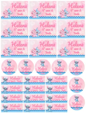 Etiquetas Escolares Stitch e Angel Rosa e Azul para Editar e Imprimir