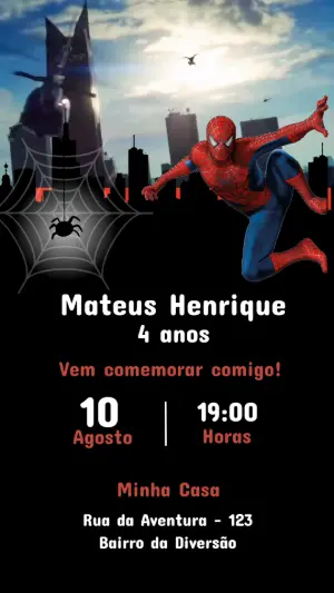 Convite Animado Homem-Aranha para Editar Online