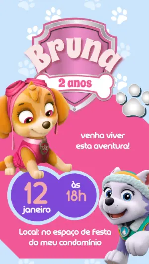 Convite Digital Patrulha Canina Skye e Everest para Editar
