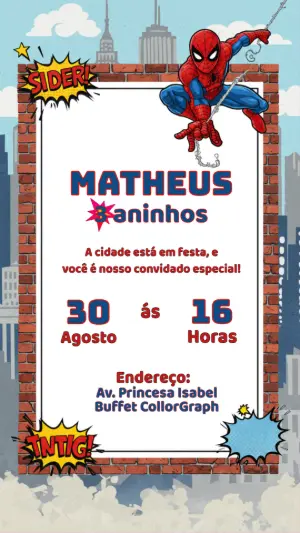 Convite de Aniversário Homem Aranha para Editar Online