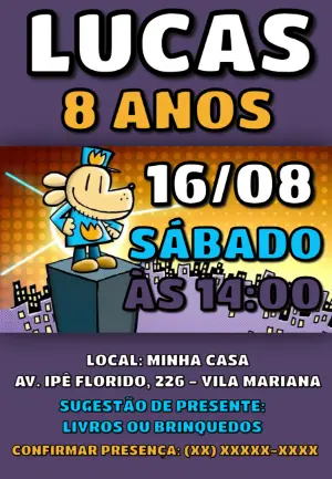 Convite Aniversário Dog Man para Editar Online