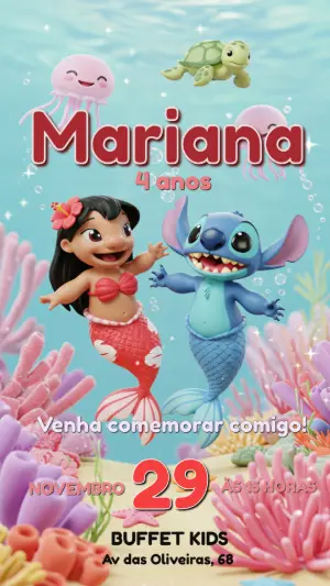 Invitación de cumpleaños Stitch – Estático – Convite digital - Edite você mesmo