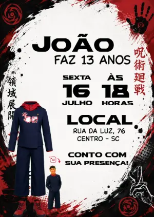 Convite Jujutsu Kaizen: Vire o Personagem com sua Foto!