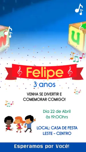 Convite Animado Aniversário 3 Palavrinhas para Editar