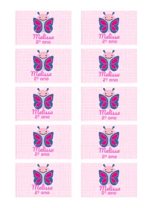 Etiqueta Escolar Borboleta Fofa Rosa Editável para Imprimir