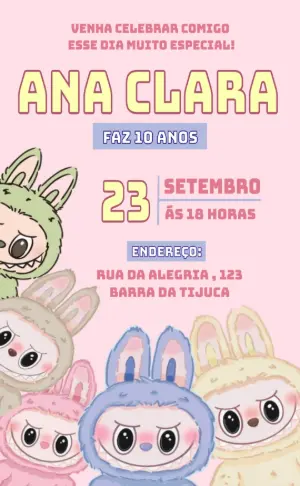Convite de Aniversário La Bububu Boneca para Editar Online