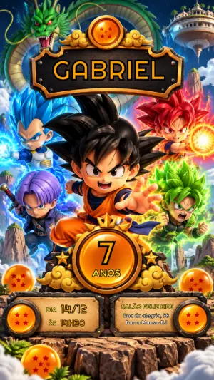 Convite de Aniversário Dragon Ball Z Editável para Festa Infantil