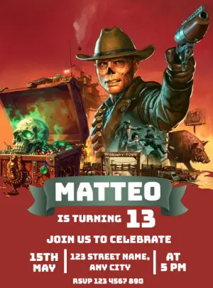 Post-Apocalyptic Cowboy Birthday Invitation - Editable Template