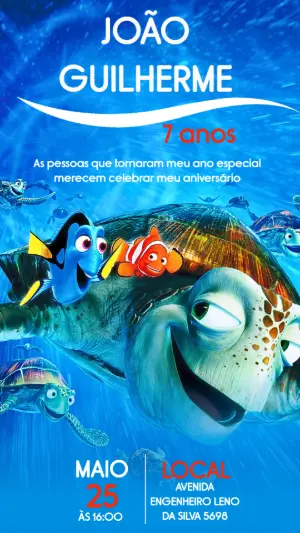 Convite Digital Infantil Procurando Nemo e Dory para Editar
