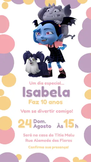 Convite de Aniversário Vampirina Editável com Tema Infantil