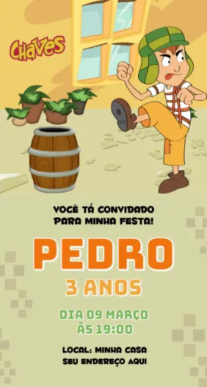 Convite de Aniversário Chaves Desenho Animado Editável