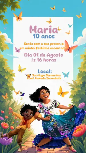 Convite de Aniversário Encanto com Personagens para Editar