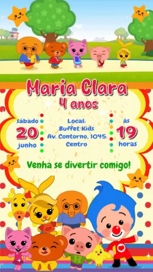 Convite Animado Aniversário Plim Plim para Editar Online