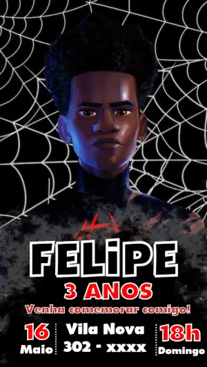 Convite de Aniversário Homem-Aranha Miles Morales Editável