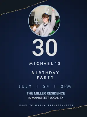 Elegant Men's Birthday Invitation Template in Blue & Gold