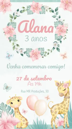 Convite Aniversário Girafinha Rosa para Editar Online