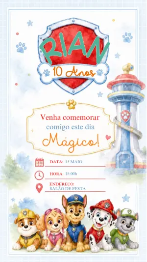 Invito di compleanno Paw Patrol – Statico – Luciano Silva