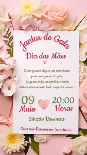 Convite Dia das Mães Jantar de Gala Floral Elegante Editável