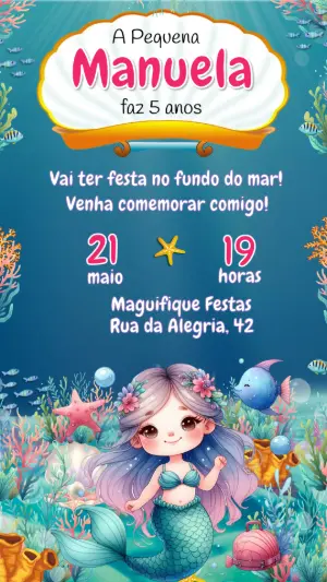 Convite de Aniversário Sereia Editável