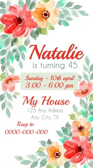 Floral Watercolor Birthday Invitation Editable Template