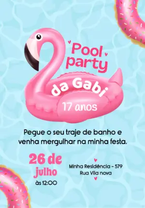 Convite de Aniversário Pool Party com Flamingo para Editar Online