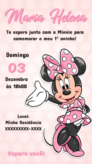 Convite de Aniversário Minnie Mouse Rosa para Editar Online