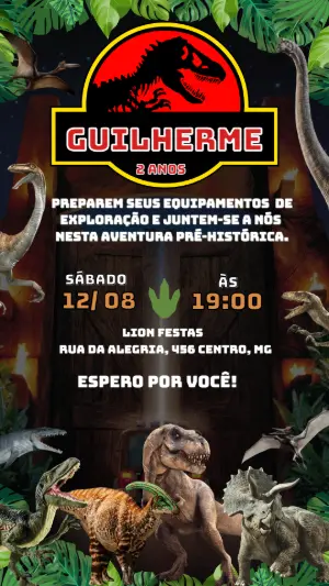 Convite de Aniversário Dinossauros Jurassic Park para Editar