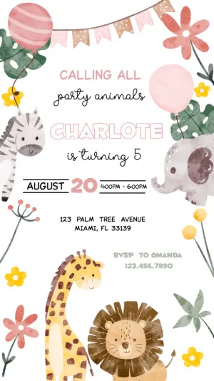 Cute Safari Animals Birthday Invitation | Editable Template