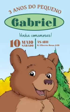 Convite de Aniversário Infantil Ursinho Fofo para Editar