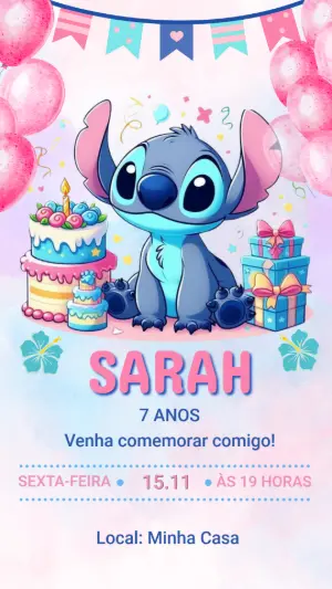 Invitación de cumpleaños Stitch – Estático – Arte Coelho Digital