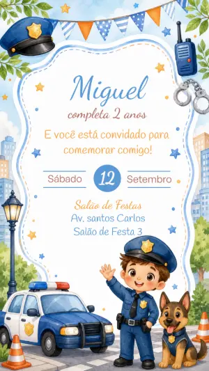 Convite Aniversário Policial Infantil para Editar