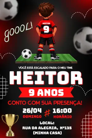 Convite de Aniversário Futebol Flamengo para Editar