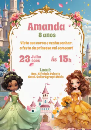 Convite de Aniversário Princesas Disney Editável Online