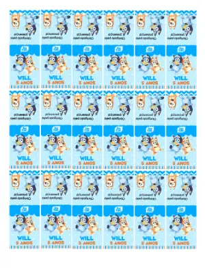 Rótulo Editável para Tic Tac Festa Bluey Infantil para Imprimir
