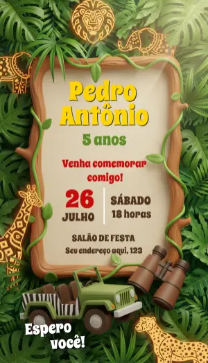 Safari Birthday Invitation – Static – Convite digital - Edite você mesmo