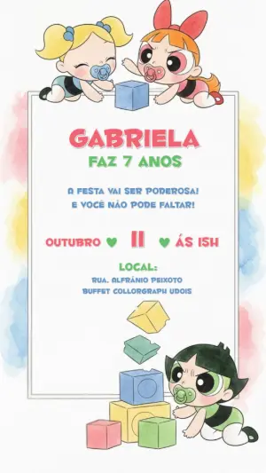 Convite de Aniversário Meninas Superpoderosas Baby para Editar