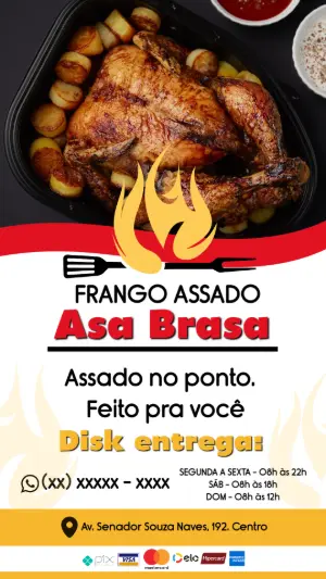 Flyer de Frango Assado para Delivery Editável Online