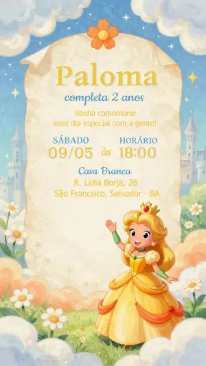 Convite Aniversário Princesa Amarela e Castelo para Editar