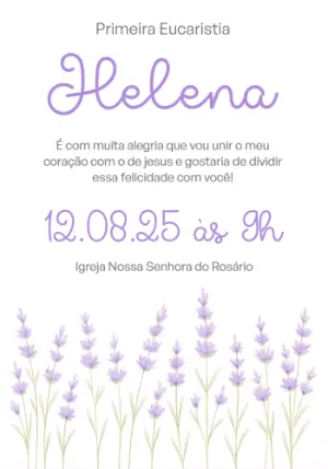 Convite Primeira Eucaristia Lavanda para Editar Online