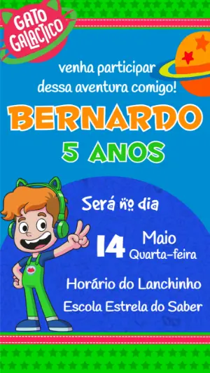 Convite Aniversário Gato Galáctico para Editar Online