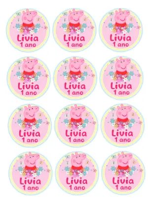 Adesivo Redondo Aniversário Peppa Pig para Editar Online
